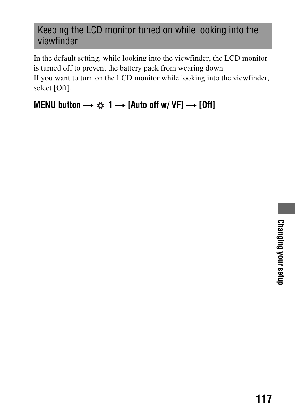 Off w/ vf (117) | Sony Alpha 230 User Manual | Page 117 / 162