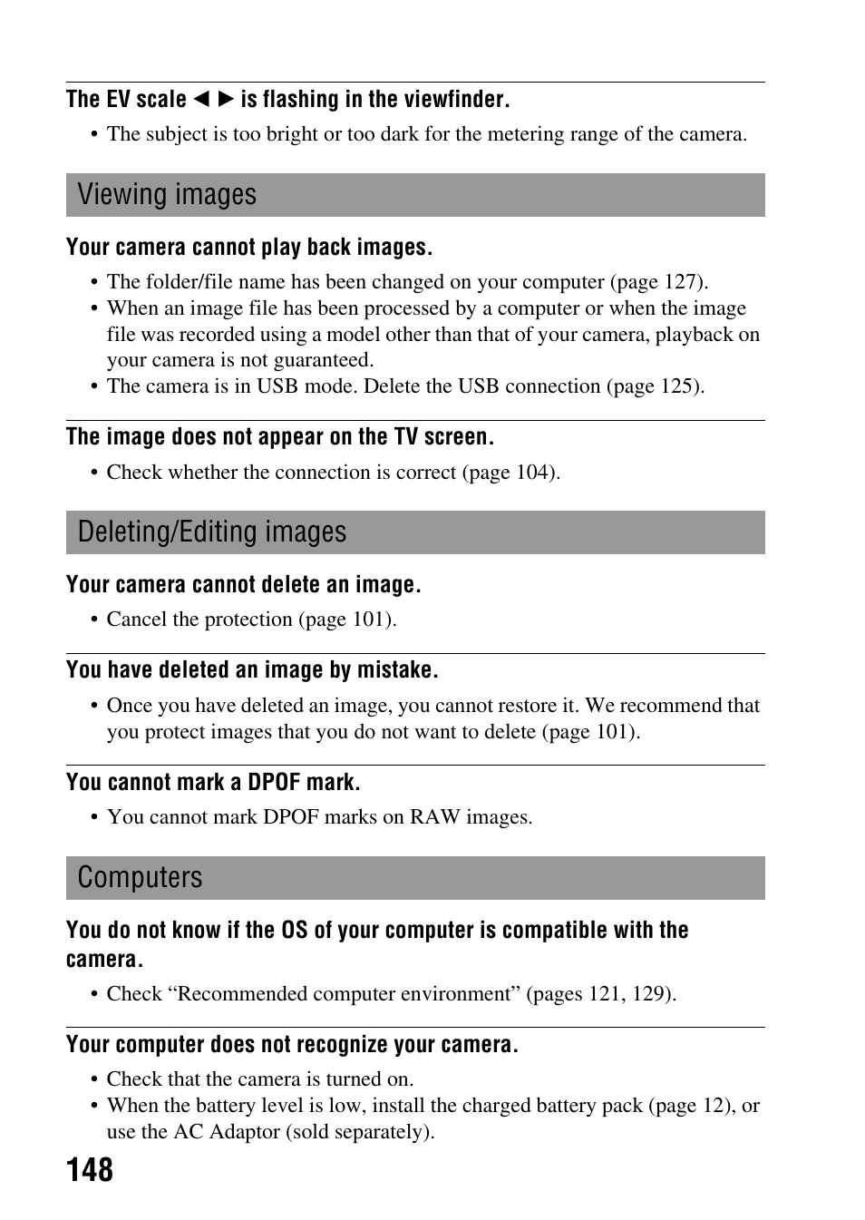 Viewing images deleting/editing images computers | Sony Alpha 230 User Manual | Page 148 / 162