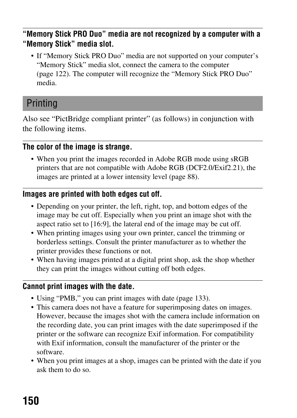 Printing | Sony Alpha 230 User Manual | Page 150 / 162