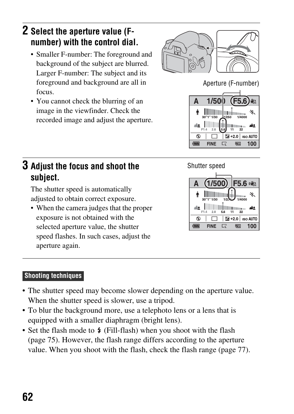 L dial (62 | Sony Alpha 230 User Manual | Page 62 / 162