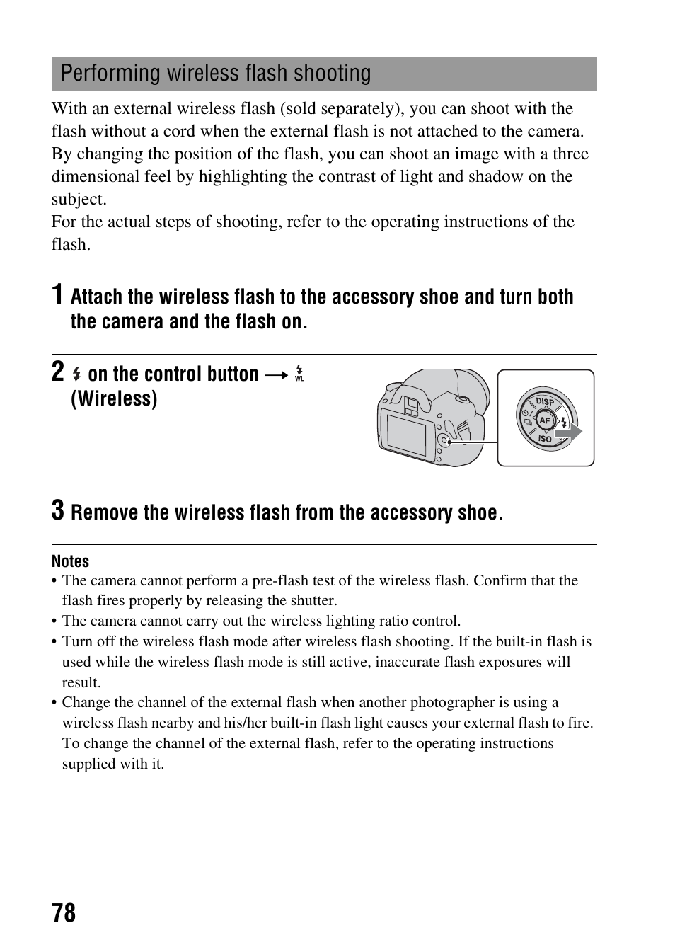 Performing wireless flash shooting, Flash (78) | Sony Alpha 230 User Manual | Page 78 / 162