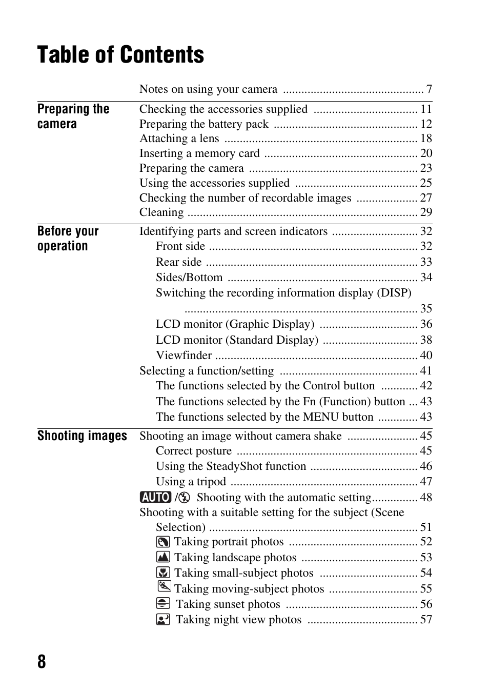 Sony Alpha 230 User Manual | Page 8 / 162