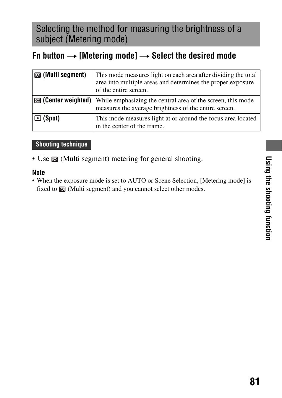 Subject (metering mode), Ode (81) | Sony Alpha 230 User Manual | Page 81 / 162