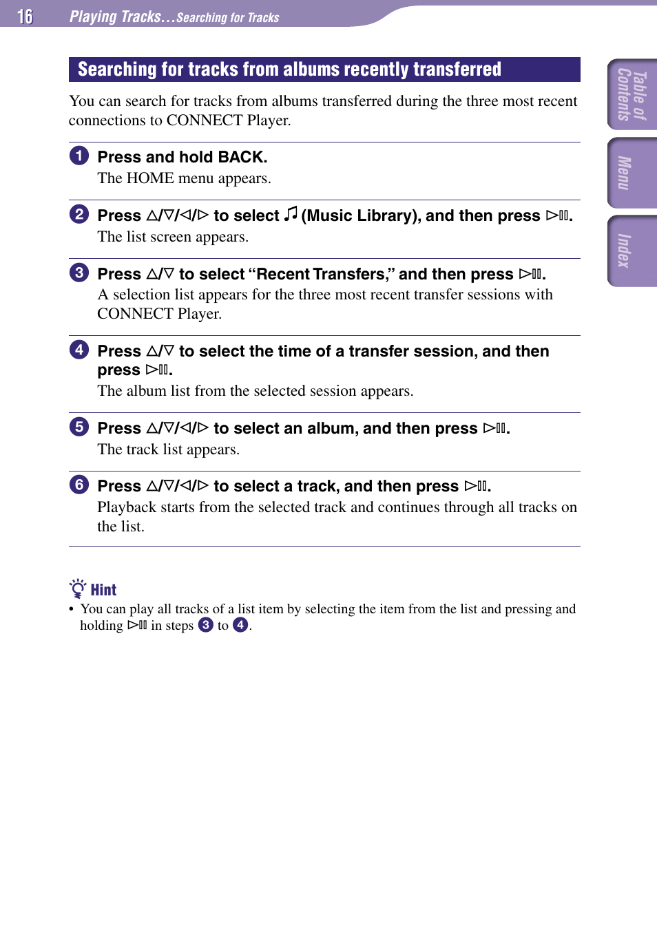 Rom albums recently transferred | Sony NW-A1000 Series User Manual | Page 16 / 94