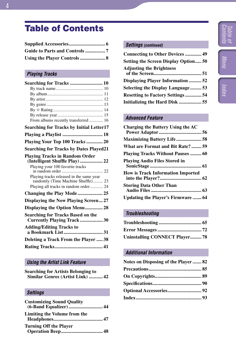 Sony NW-A1000 Series User Manual | Page 4 / 94