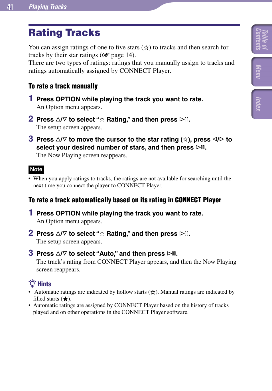 Rating tracks | Sony NW-A1000 Series User Manual | Page 41 / 94