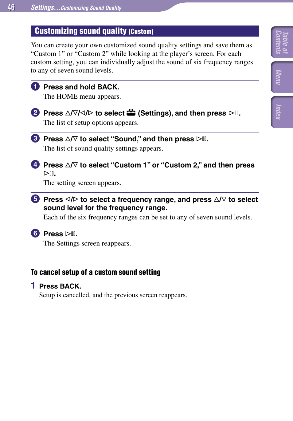 Customizing sound quality | Sony NW-A1000 Series User Manual | Page 46 / 94