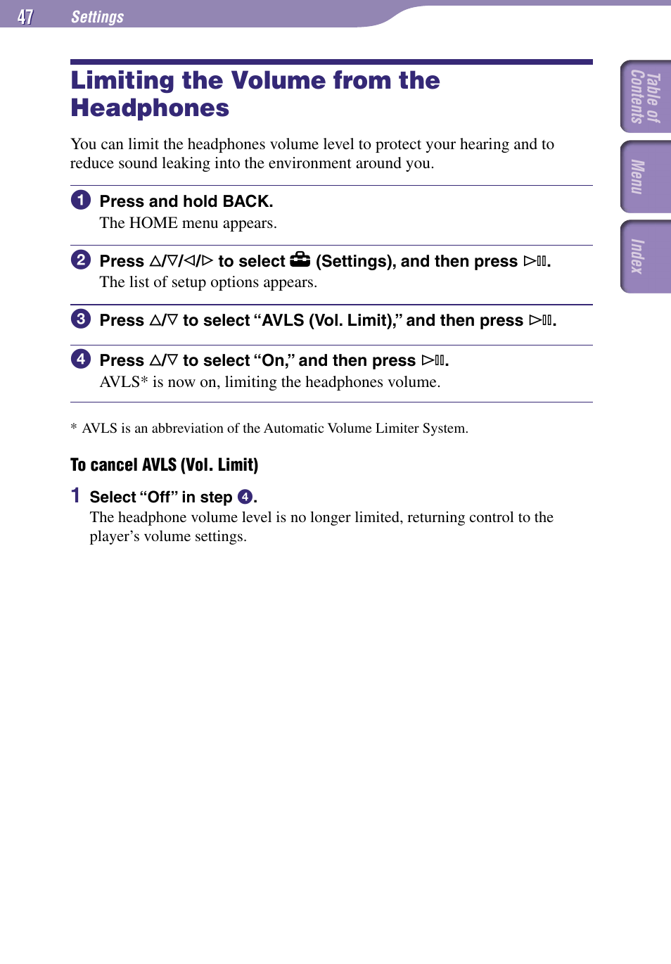 Limiting the volume from the, Headphones, Limiting the volume from the headphones | Sony NW-A1000 Series User Manual | Page 47 / 94