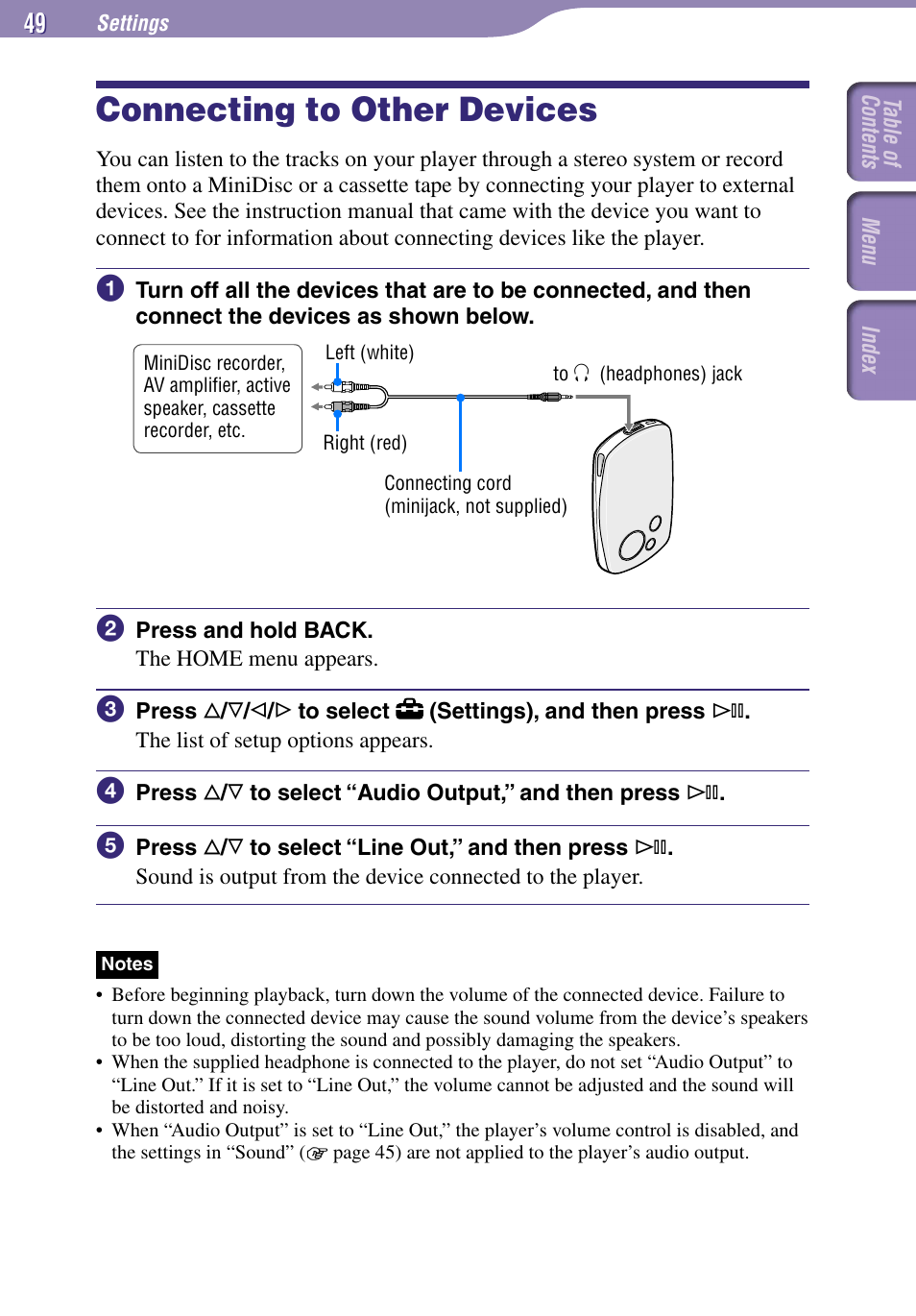 Connecting to other devices | Sony NW-A1000 Series User Manual | Page 49 / 94