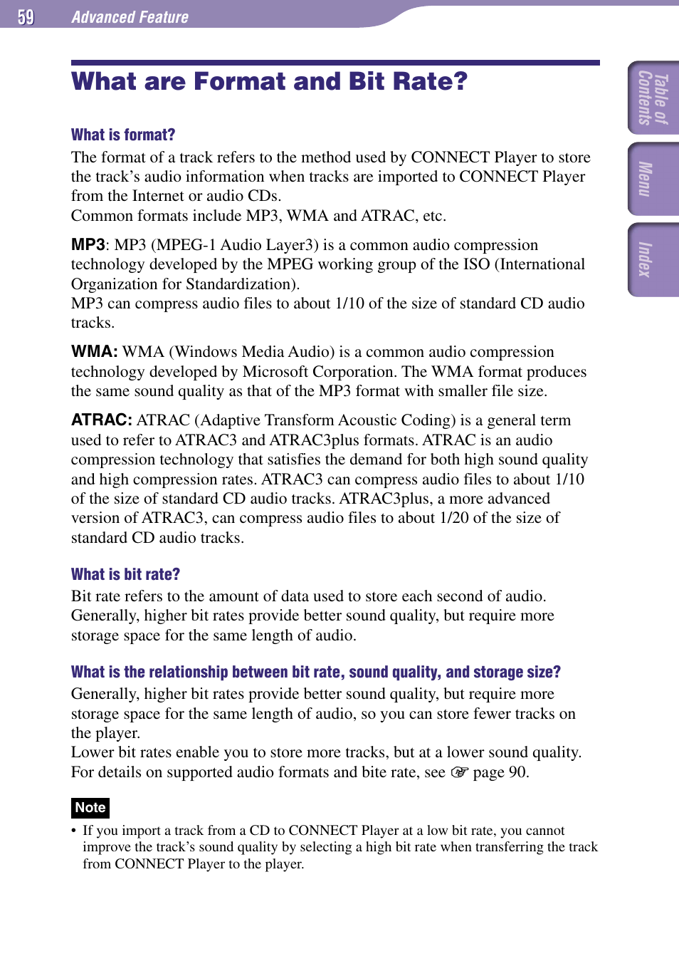 What are format and bit rate | Sony NW-A1000 Series User Manual | Page 59 / 94