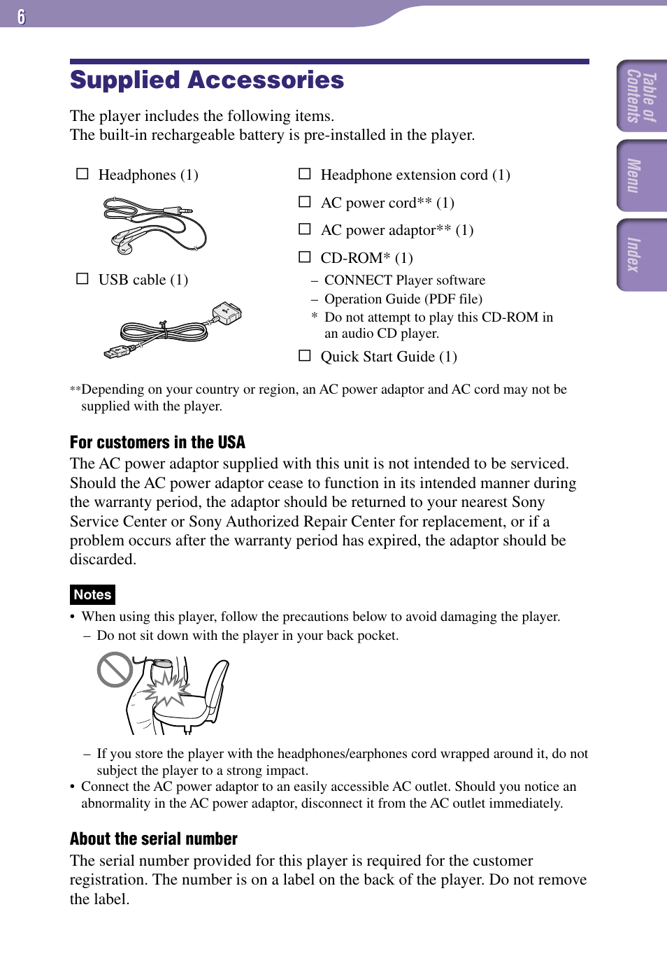 Upplied accessories, Supplied accessories | Sony NW-A1000 Series User Manual | Page 6 / 94