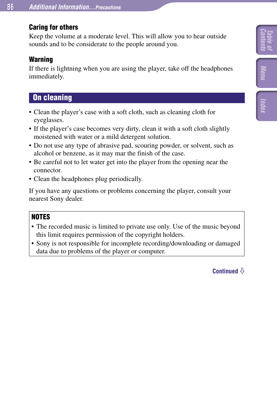 On cleaning | Sony NW-A1000 Series User Manual | Page 86 / 94