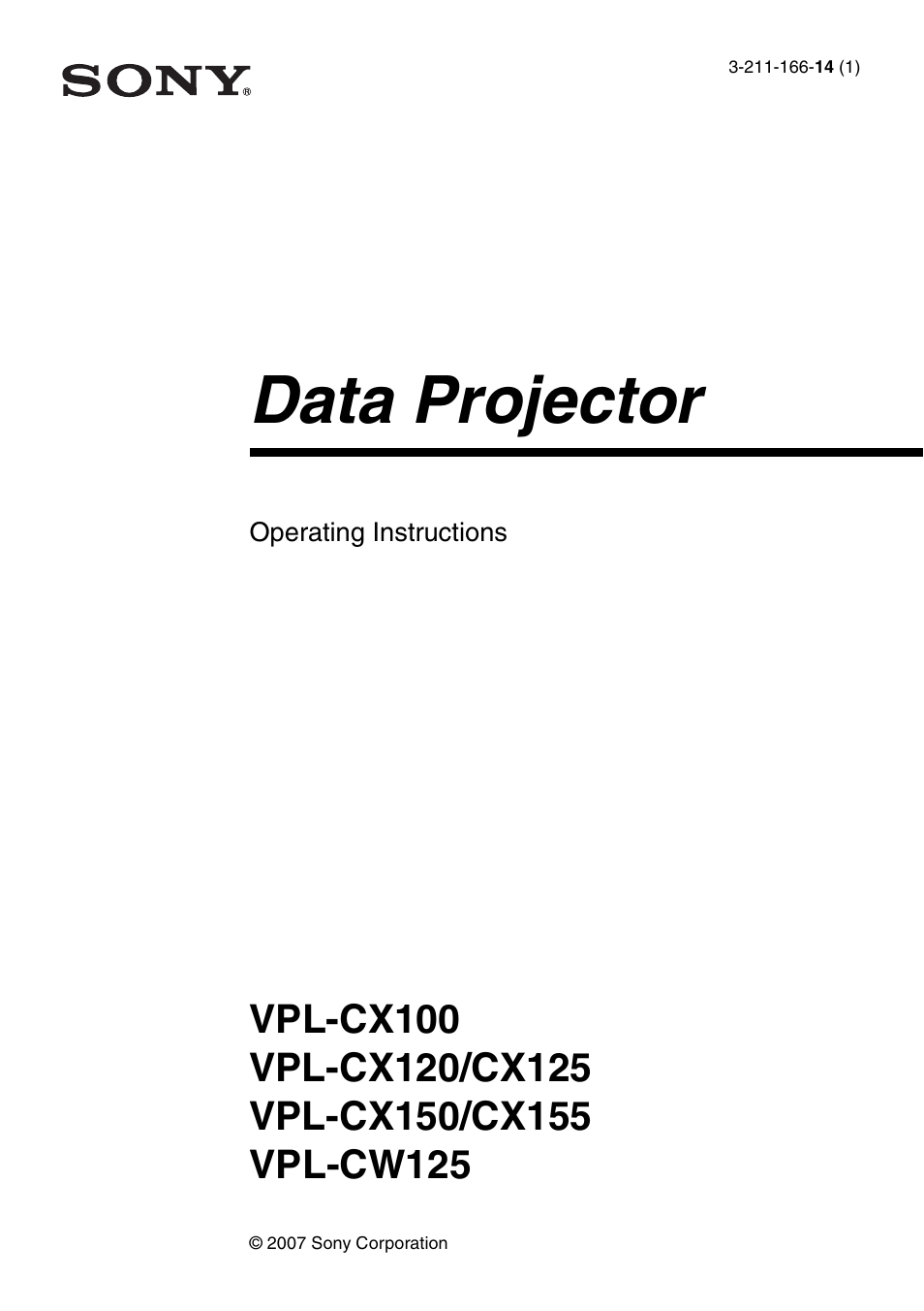 Sony Data Projector VPL-CX150 User Manual | 70 pages