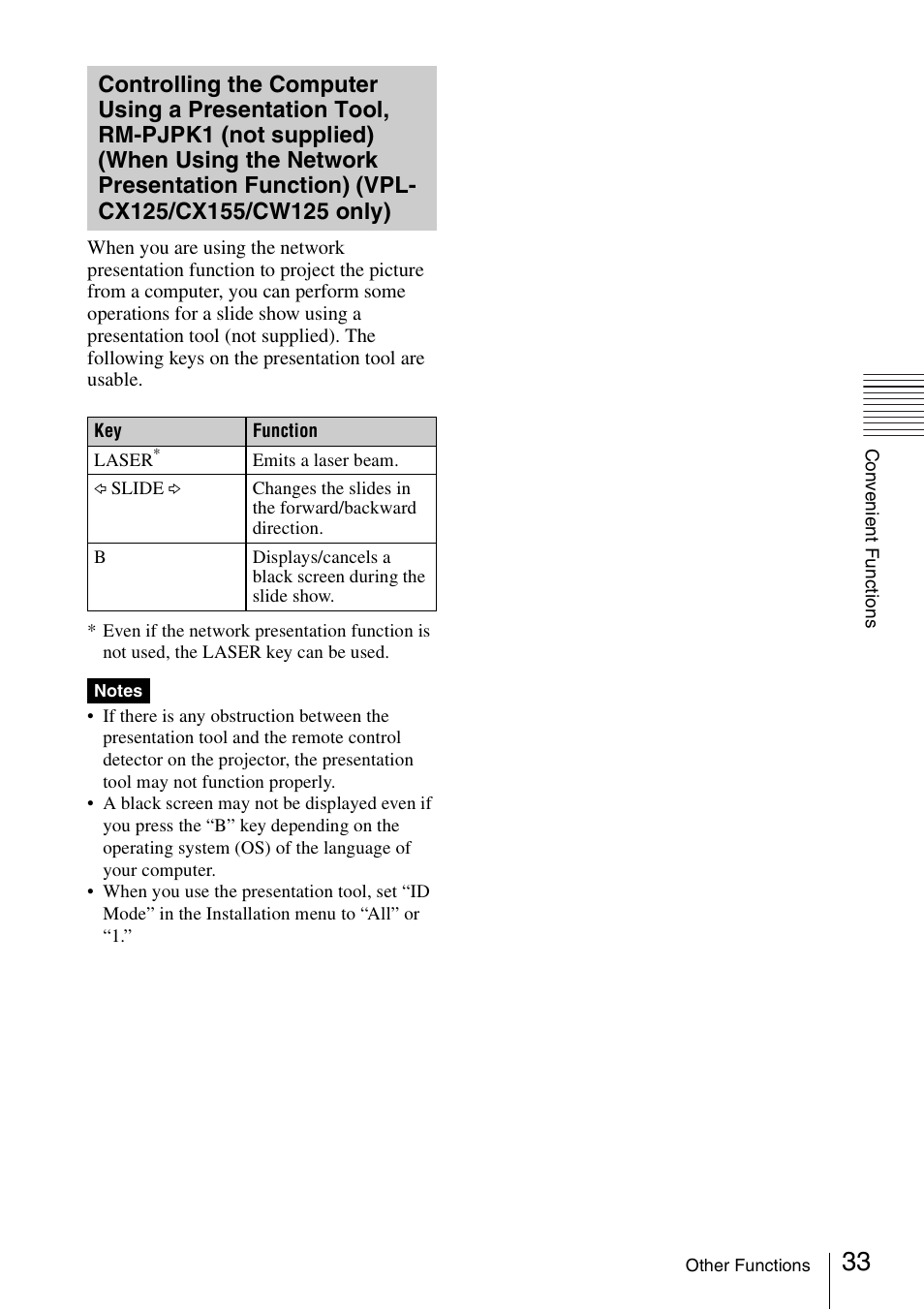 Controlling the computer using a | Sony Data Projector VPL-CX150 User Manual | Page 33 / 70