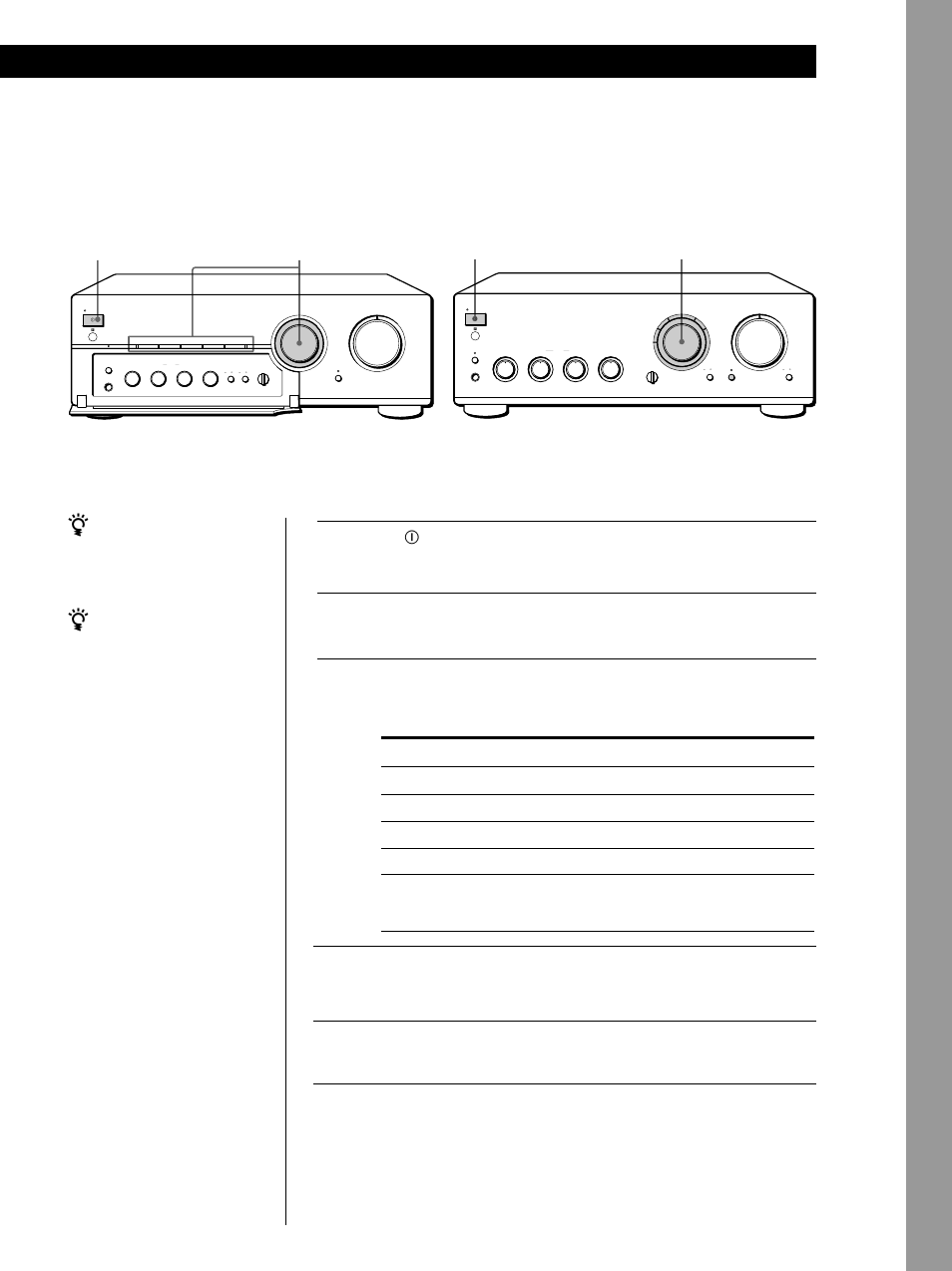 Recording, Basic operations 9, Basic operations | Start playing the programme source, Press u to turn on the amplifier, Turn on the programme source you want to record, Set input selector to, Source connected to: —tape1/dat —tape2/md, Tape1/dat tape2/md | Sony TA-FB920R User Manual | Page 9 / 48