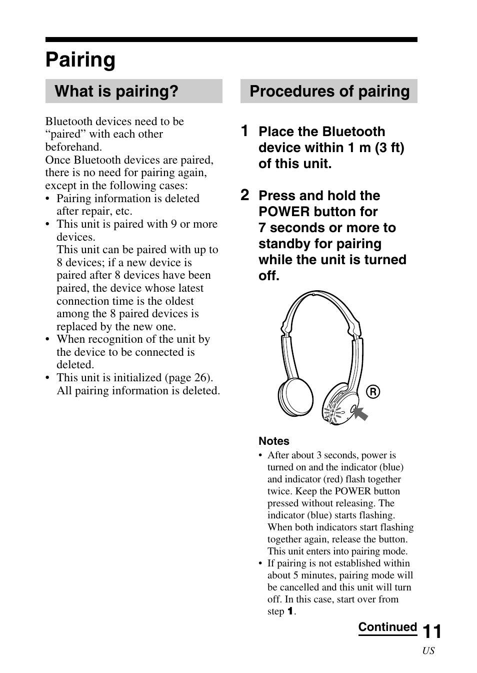 Pairing, What is pairing, Procedures of pairing | What is pairing? procedures of pairing, Procedures of pairing 1 | Sony DR BT22 User Manual | Page 11 / 56