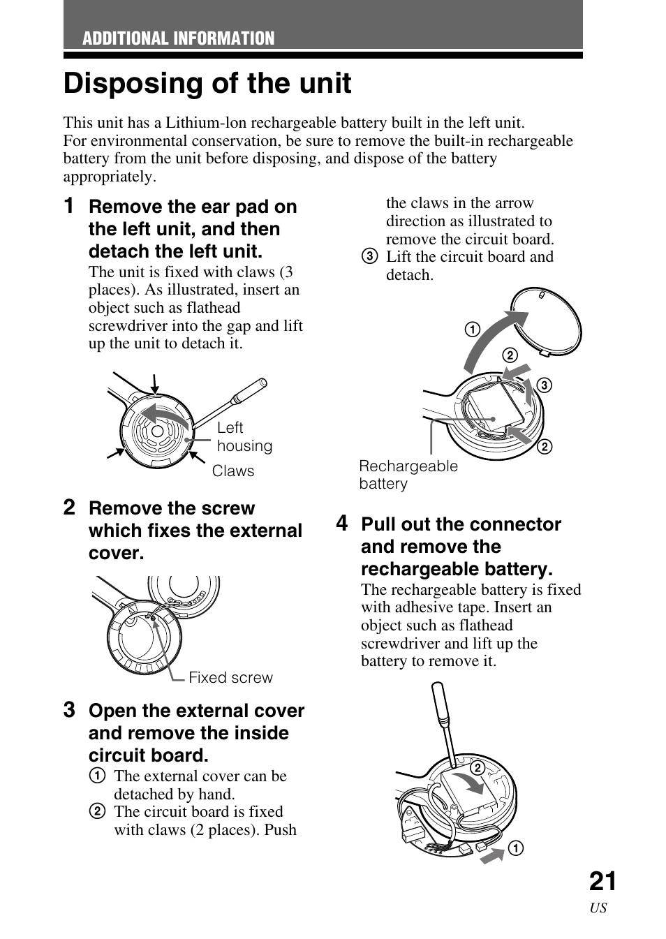 Disposing of the unit | Sony DR BT22 User Manual | Page 21 / 56