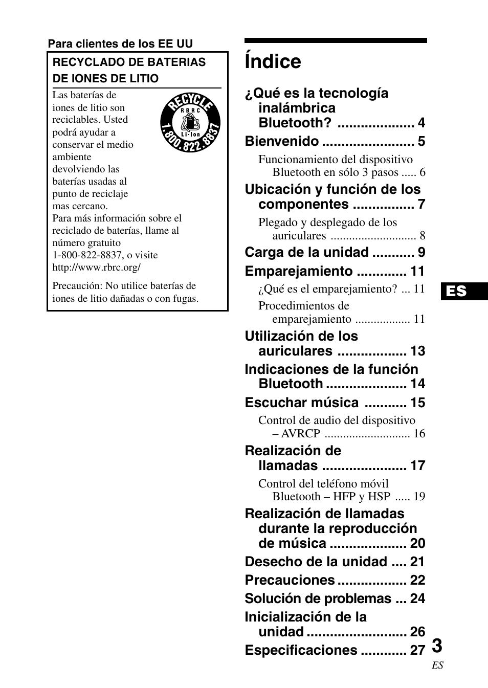 Índice | Sony DR BT22 User Manual | Page 29 / 56