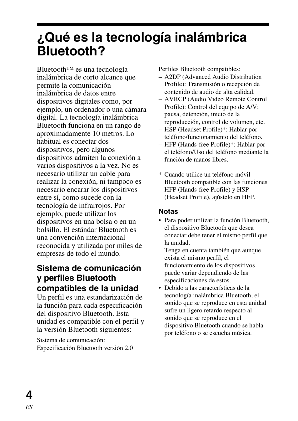 Qué es la tecnología inalámbrica bluetooth, Qué es la tecnología, Inalámbrica bluetooth | Sony DR BT22 User Manual | Page 30 / 56