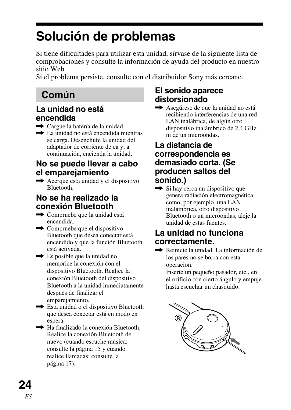 Solución de problemas, Común | Sony DR BT22 User Manual | Page 50 / 56