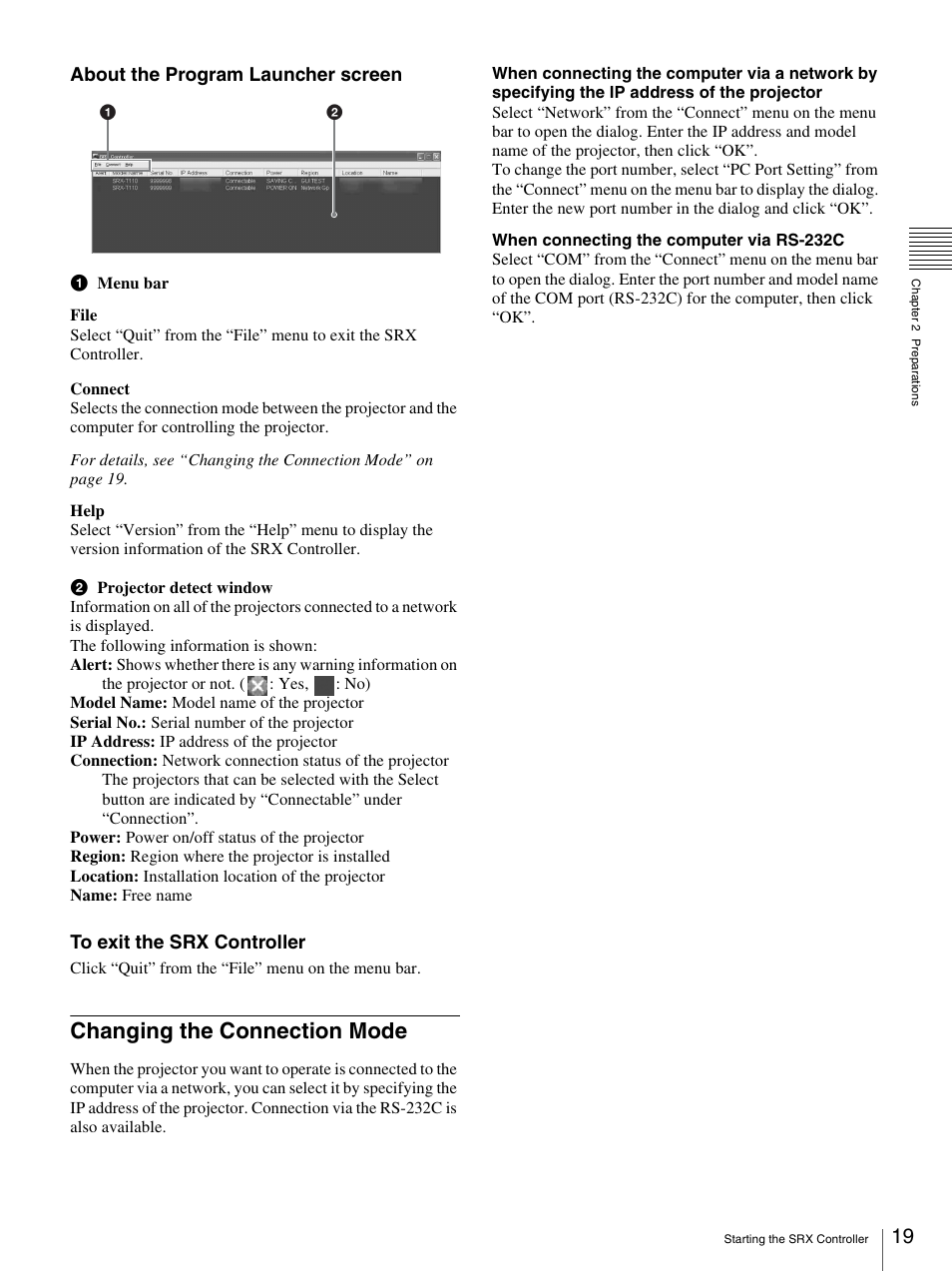 Changing the connection mode, About the program launcher screen | Sony SRX-T110 User Manual | Page 19 / 43