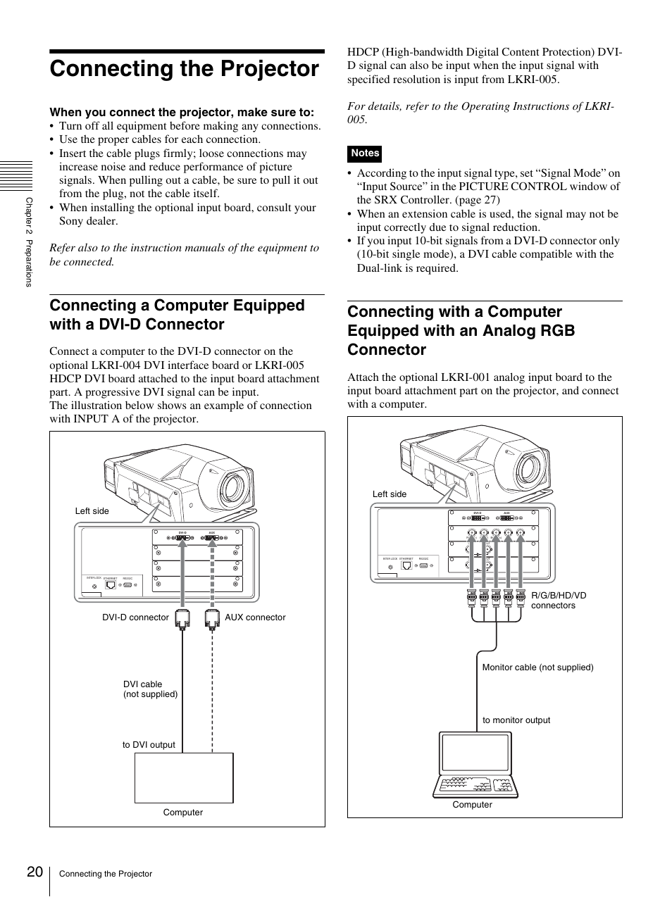 Connecting the projector, Connector | Sony SRX-T110 User Manual | Page 20 / 43