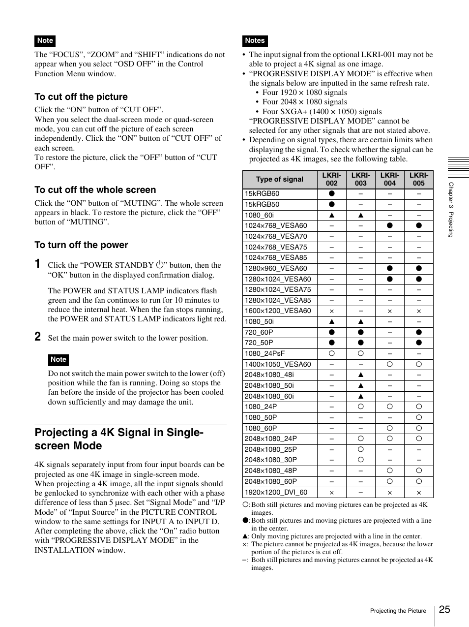 Projecting a 4k signal in single- screen mode, Projecting a 4k signal in single-screen mode | Sony SRX-T110 User Manual | Page 25 / 43