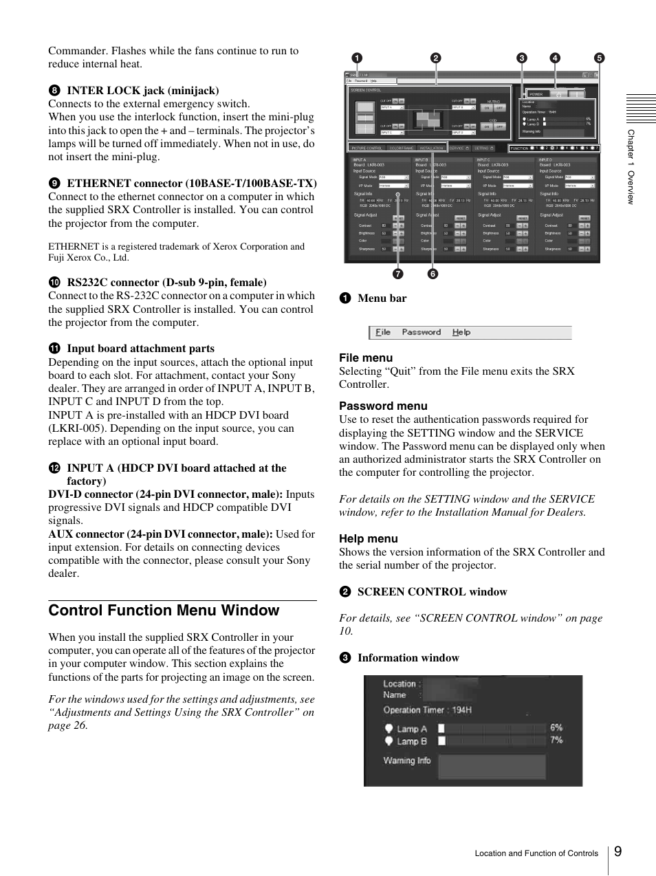 Control function menu window | Sony SRX-T110 User Manual | Page 9 / 43