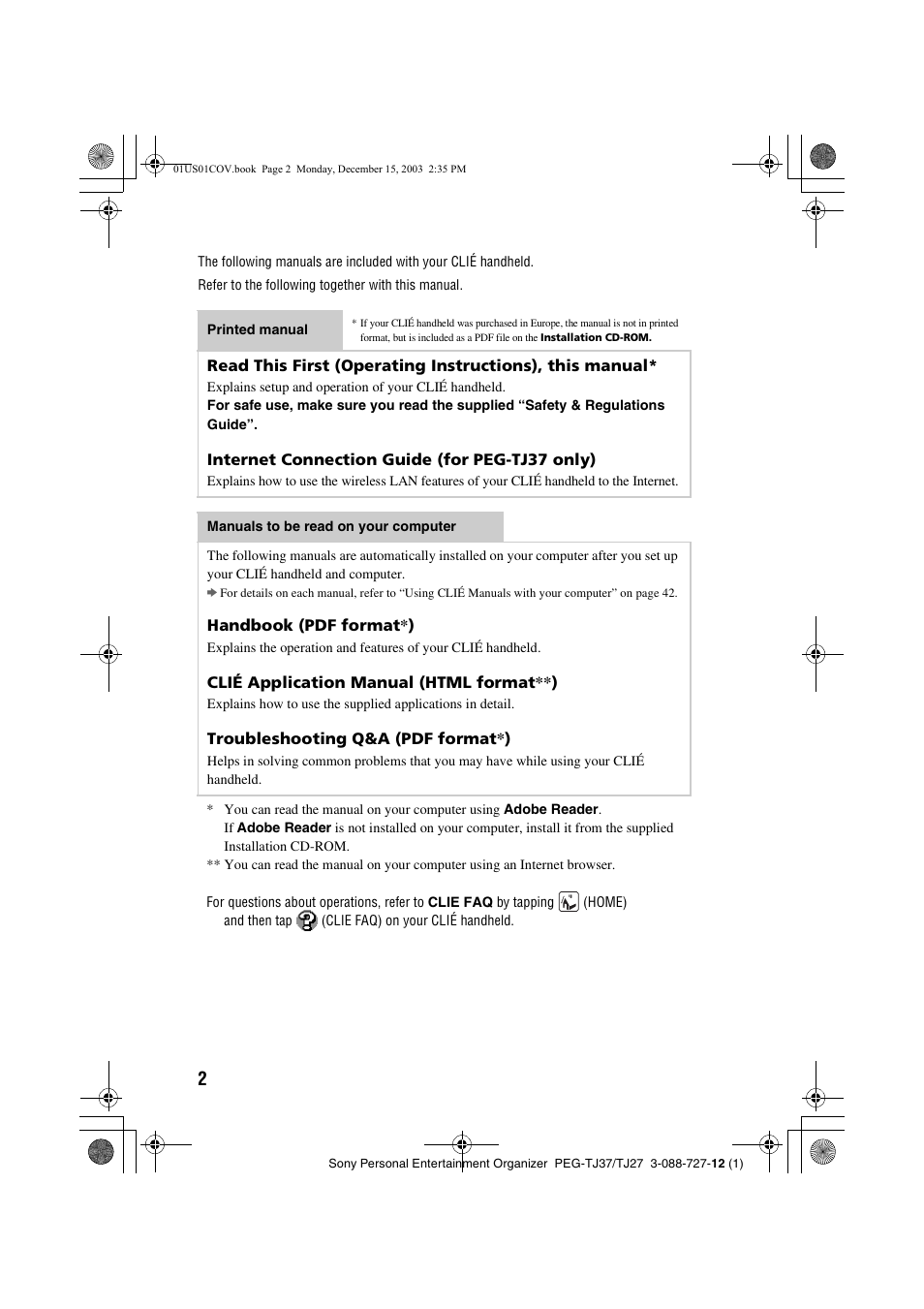 Sony PEG-TJ37 User Manual | Page 2 / 84