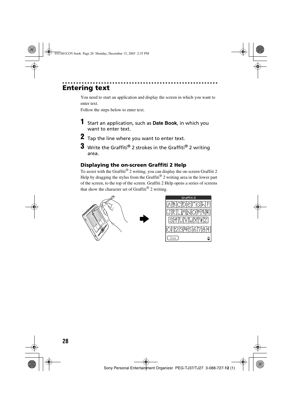 Entering text | Sony PEG-TJ37 User Manual | Page 28 / 84