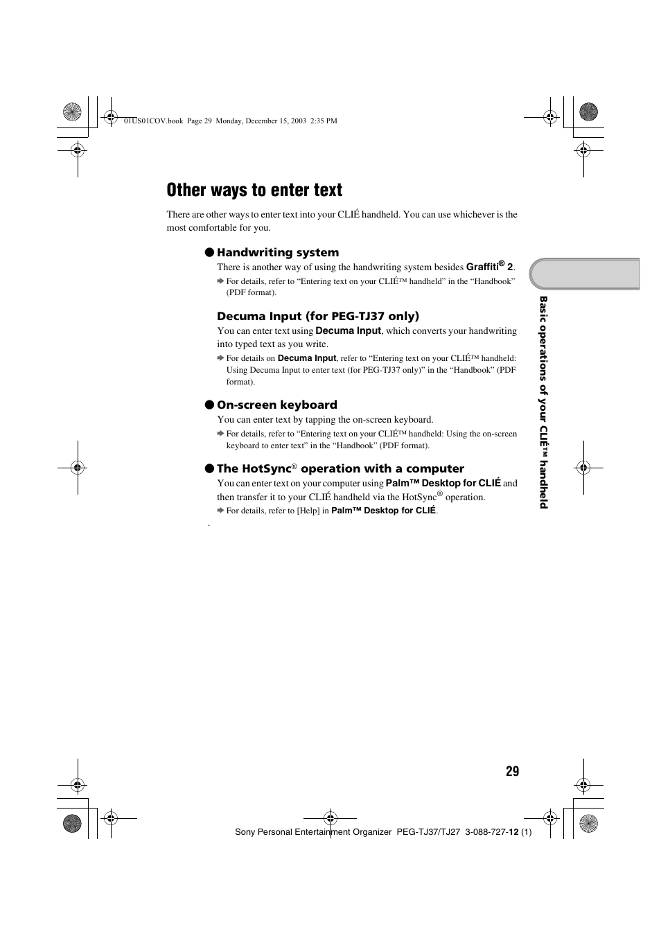 Other ways to enter text | Sony PEG-TJ37 User Manual | Page 29 / 84