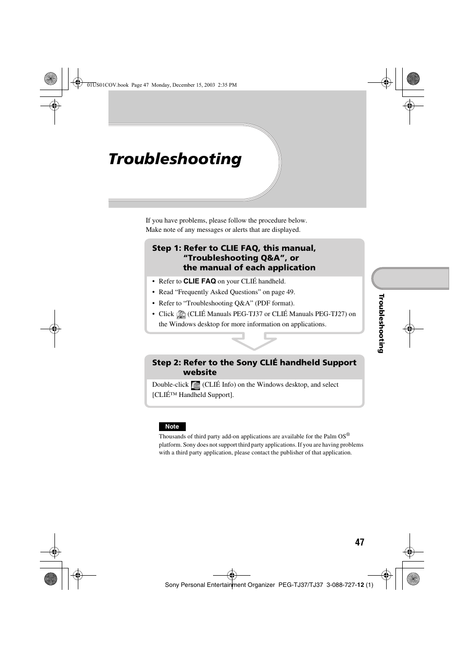 Troubleshooting | Sony PEG-TJ37 User Manual | Page 47 / 84