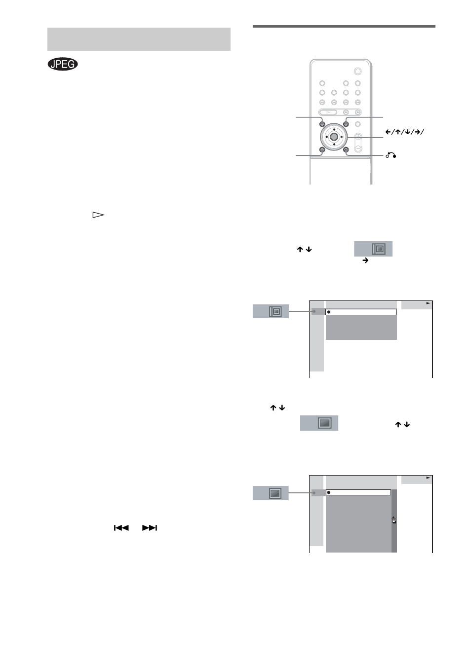 Playing jpeg image files, Selecting an album and file | Sony DAV-FR1 User Manual | Page 36 / 108
