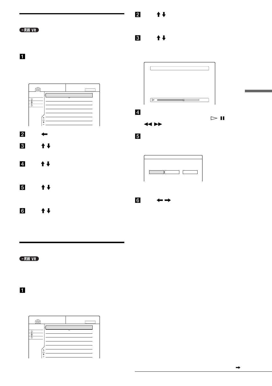 Moving a playlist title (move), Dividing a playlist title (divide), Edit ing a dvd | A press title list, E press m / m to select “move,” then press enter, C press m / m to select “divide” then press enter, F press </, to select “ok,” then press enter | Sony RDR-GX7 User Manual | Page 57 / 96