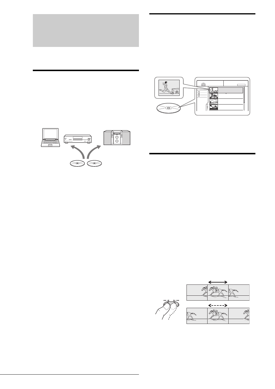 Features, Recording, Playback | Editing a disc, Recording playback editing a disc, Dual rw compatible (page 20), Easy playback with the title list menu (page 40), Tv virtual surround settings, “tvs” (page 45), Playlist edit (dvd-rw in vr mode only) (page 54), Chapter marking function (page 54) | Sony RDR-GX7 User Manual | Page 6 / 96