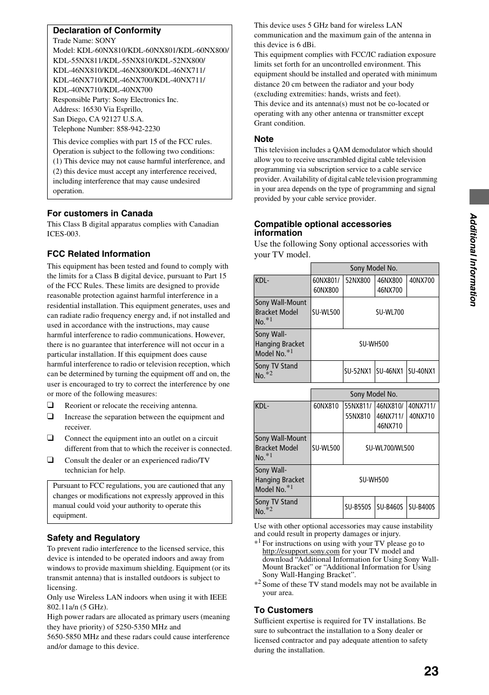 Sony 52NX800 User Manual | Page 23 / 24