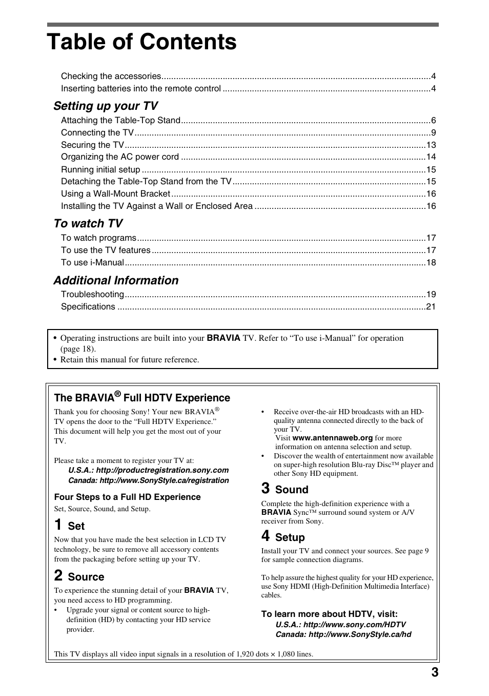 Sony 52NX800 User Manual | Page 3 / 24