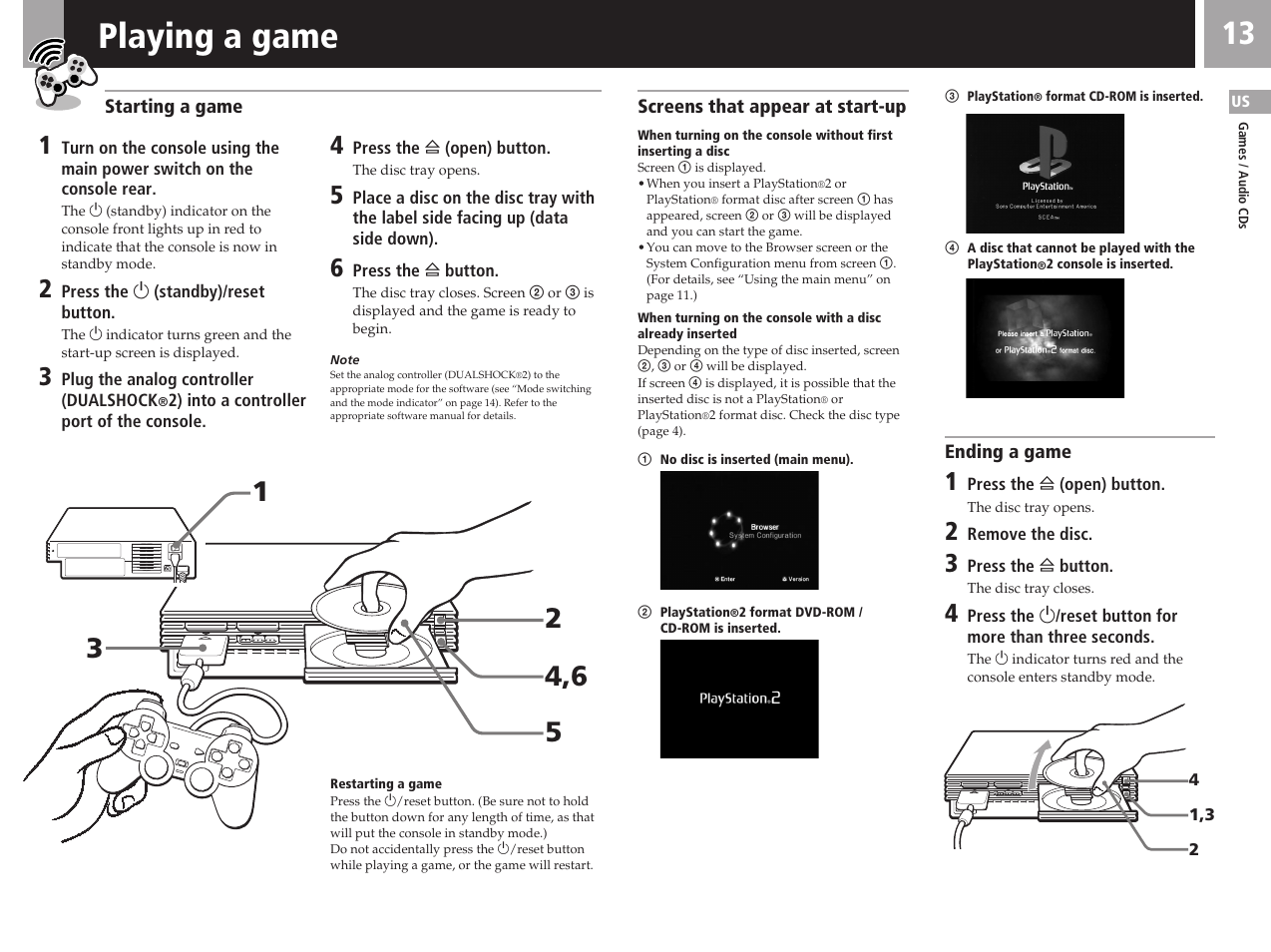 Playing a game | Sony SCPH-50011 User Manual | Page 13 / 64