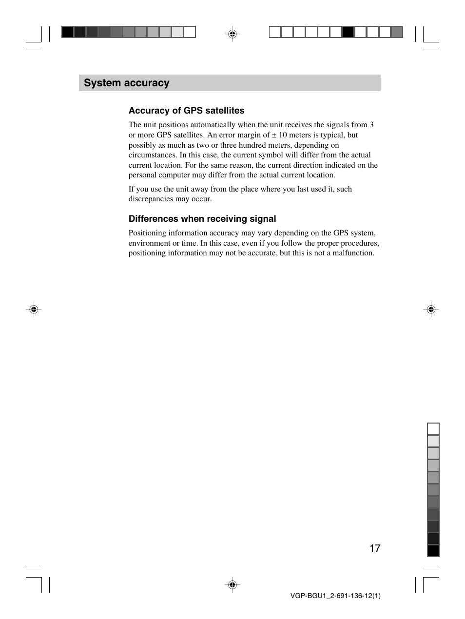 System accuracy | Sony VGP-BGU1 User Manual | Page 17 / 23