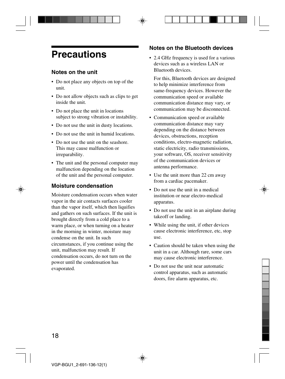Precautions | Sony VGP-BGU1 User Manual | Page 18 / 23