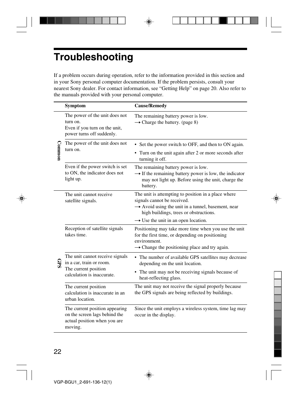 Troubleshooting | Sony VGP-BGU1 User Manual | Page 22 / 23