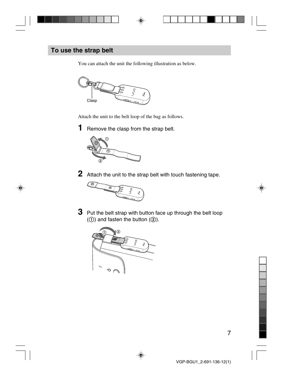 To use the strap belt | Sony VGP-BGU1 User Manual | Page 7 / 23