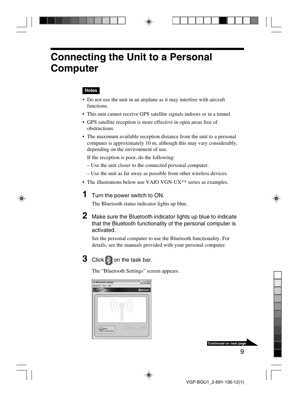 Connecting the unit to a personal computer | Sony VGP-BGU1 User Manual | Page 9 / 23