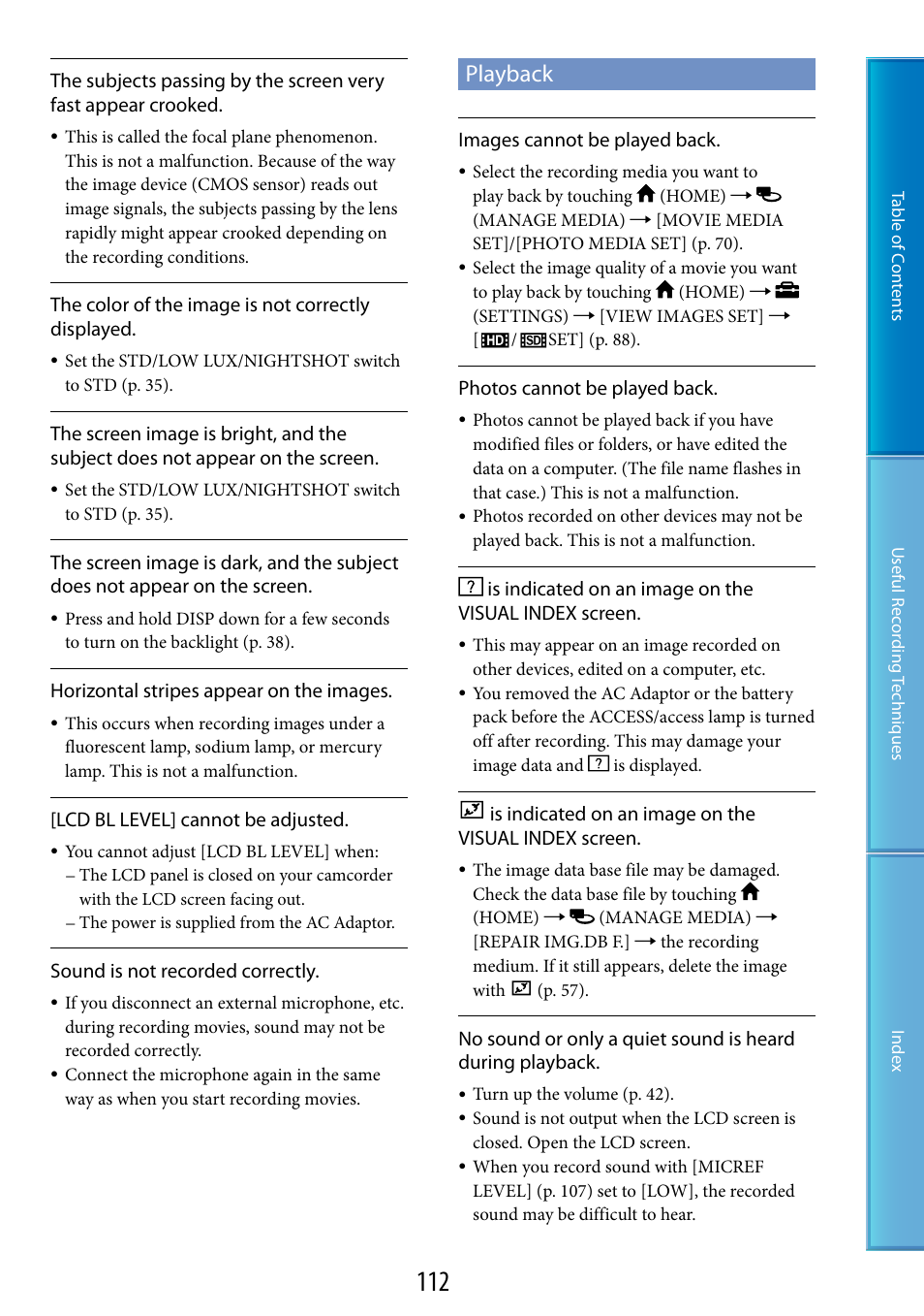 Playback | Sony XR520VE User Manual | Page 112 / 136