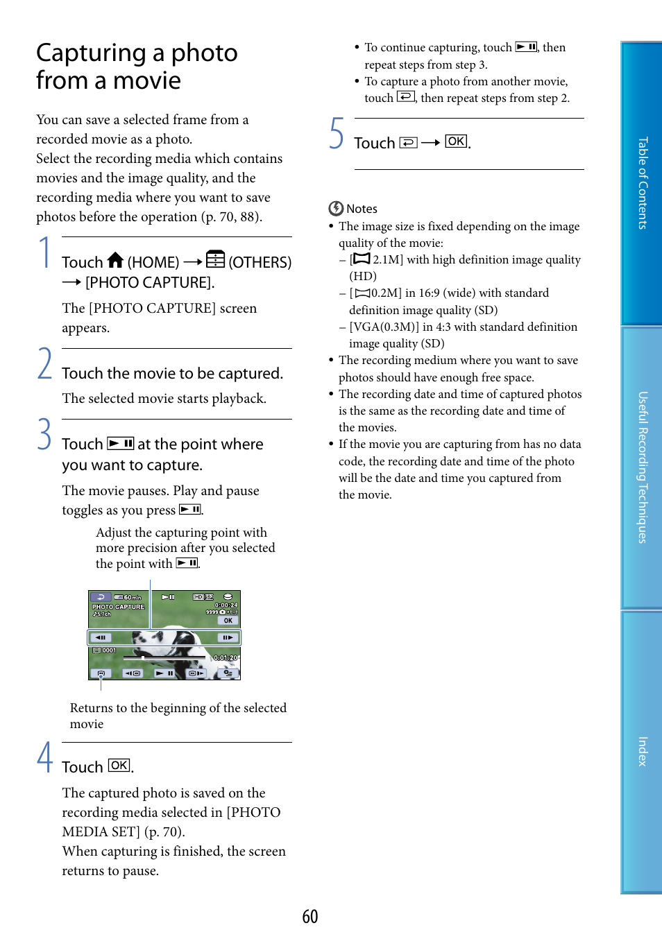 Capturing a photo from a movie | Sony XR520VE User Manual | Page 60 / 136