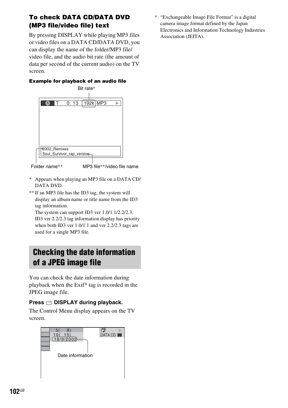Checking the date information of a jpeg image file | Sony DAV-DZ380W User Manual | Page 102 / 136