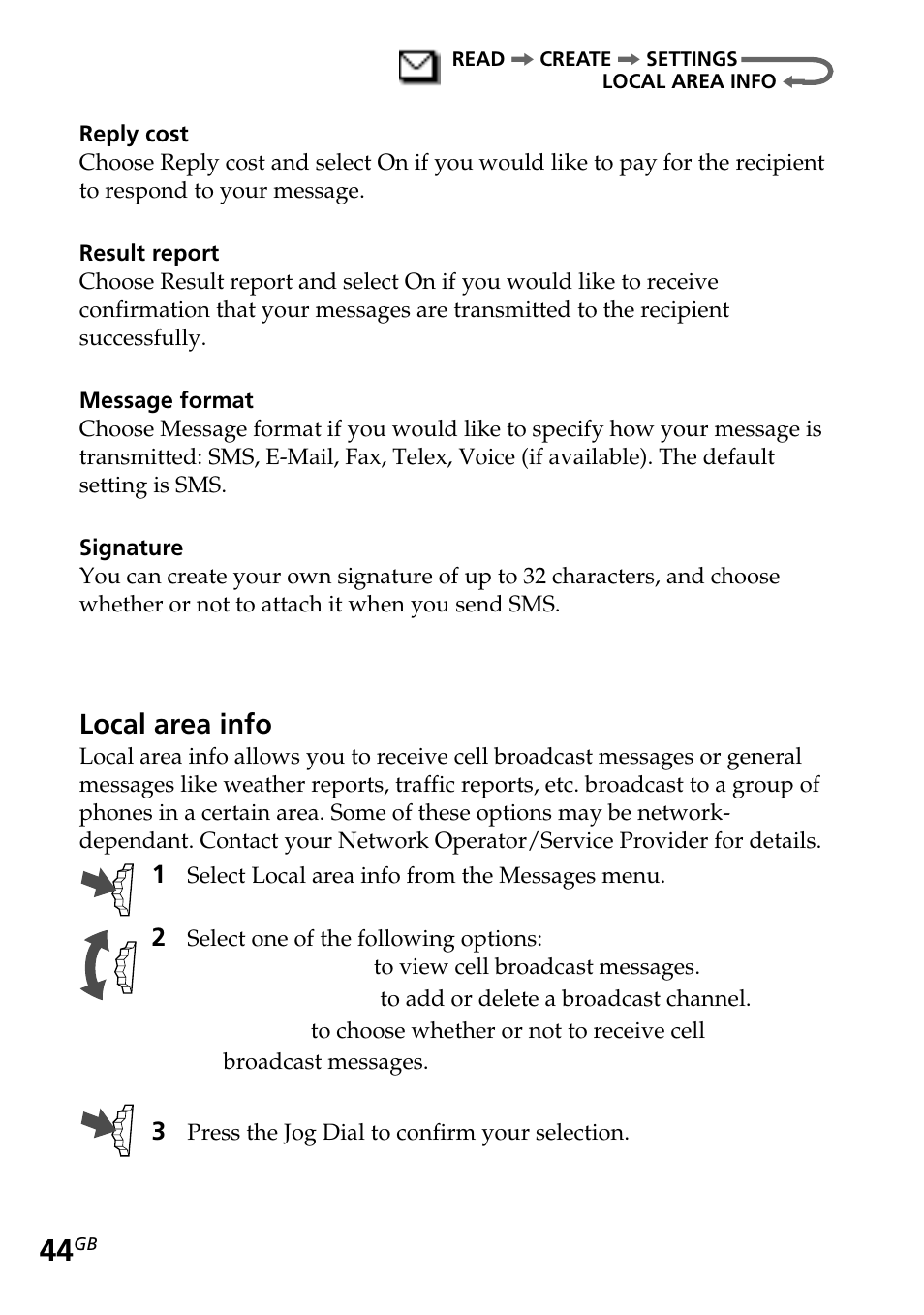 Local area info | Sony CMD-Z5 User Manual | Page 44 / 84