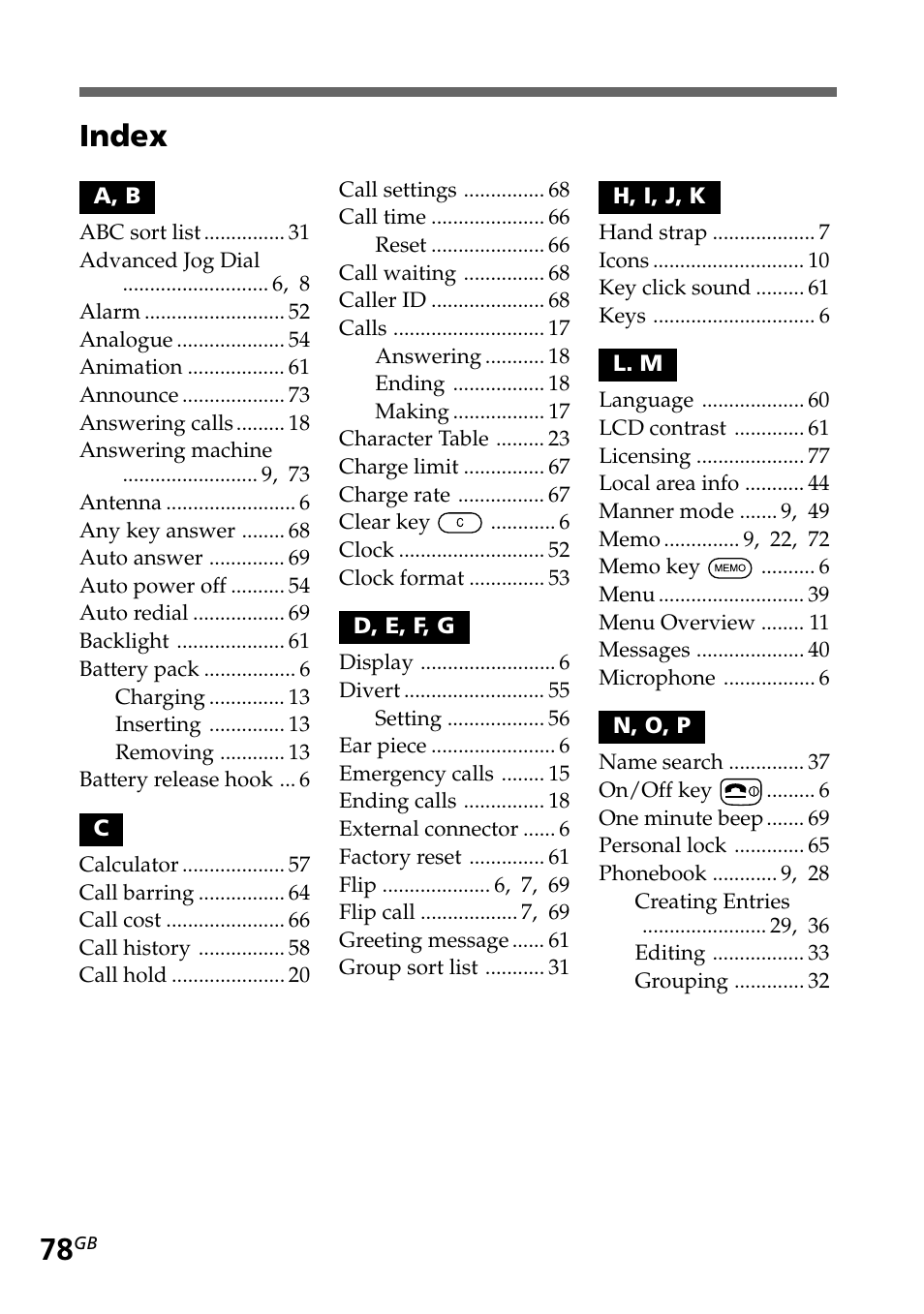 Index | Sony CMD-Z5 User Manual | Page 78 / 84