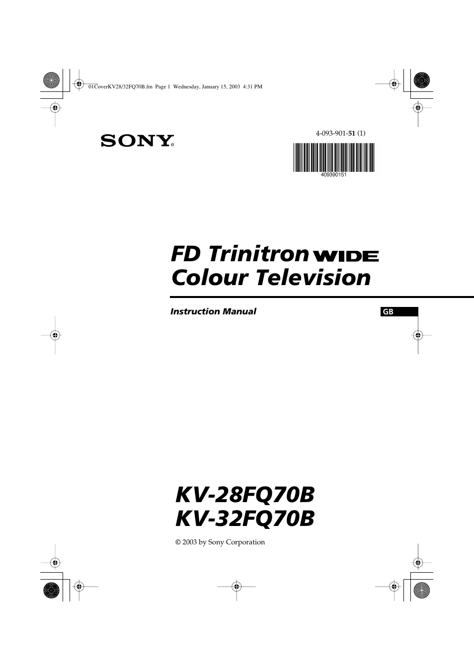 Sony FD Trinitron KV-28FQ70B User Manual | 26 pages