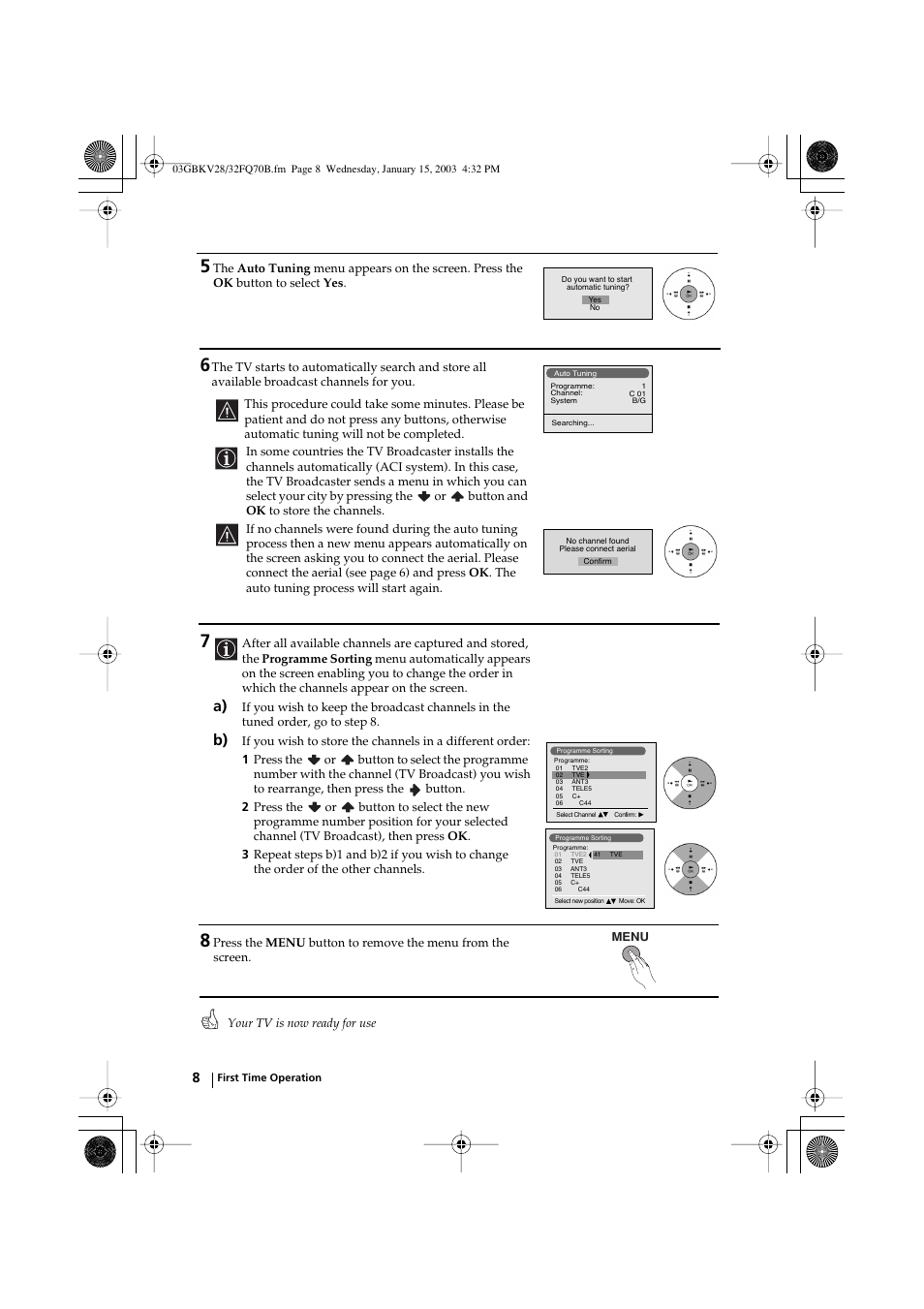 Sony FD Trinitron KV-28FQ70B User Manual | Page 8 / 26